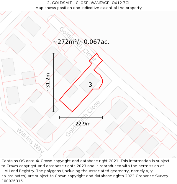 3, GOLDSMITH CLOSE, WANTAGE, OX12 7GL: Plot and title map
