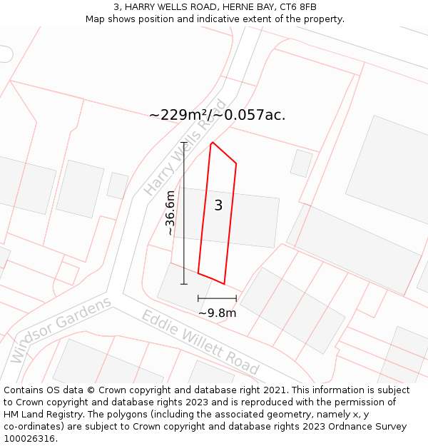 3, HARRY WELLS ROAD, HERNE BAY, CT6 8FB: Plot and title map