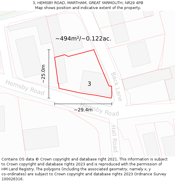 3, HEMSBY ROAD, MARTHAM, GREAT YARMOUTH, NR29 4PB: Plot and title map