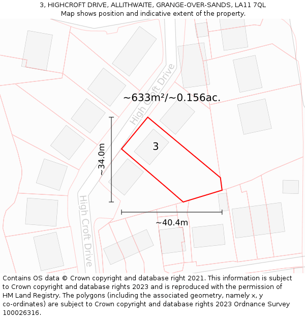 3, HIGHCROFT DRIVE, ALLITHWAITE, GRANGE-OVER-SANDS, LA11 7QL: Plot and title map