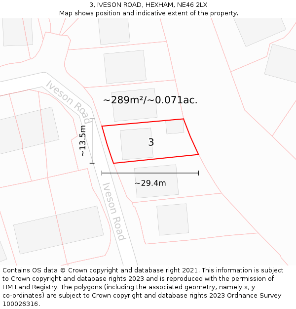 3, IVESON ROAD, HEXHAM, NE46 2LX: Plot and title map