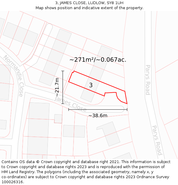 3, JAMES CLOSE, LUDLOW, SY8 1UH: Plot and title map