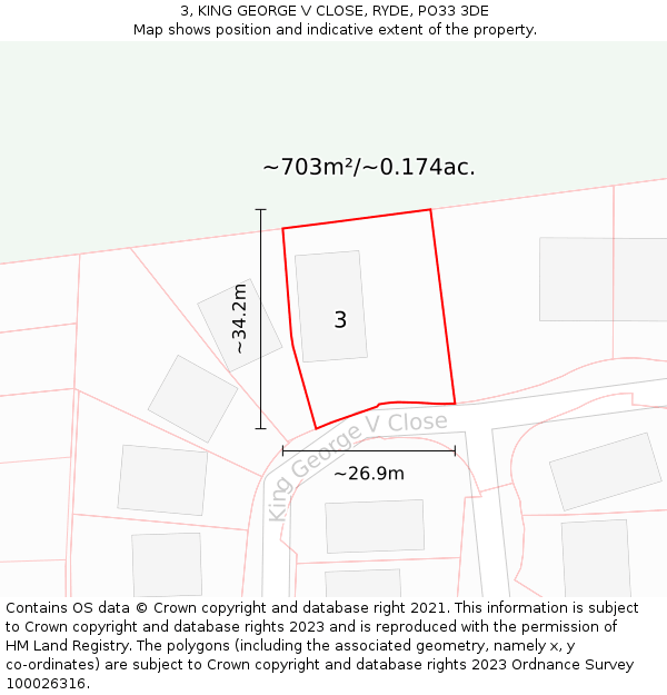 3, KING GEORGE V CLOSE, RYDE, PO33 3DE: Plot and title map