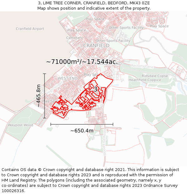 3, LIME TREE CORNER, CRANFIELD, BEDFORD, MK43 0ZE: Plot and title map