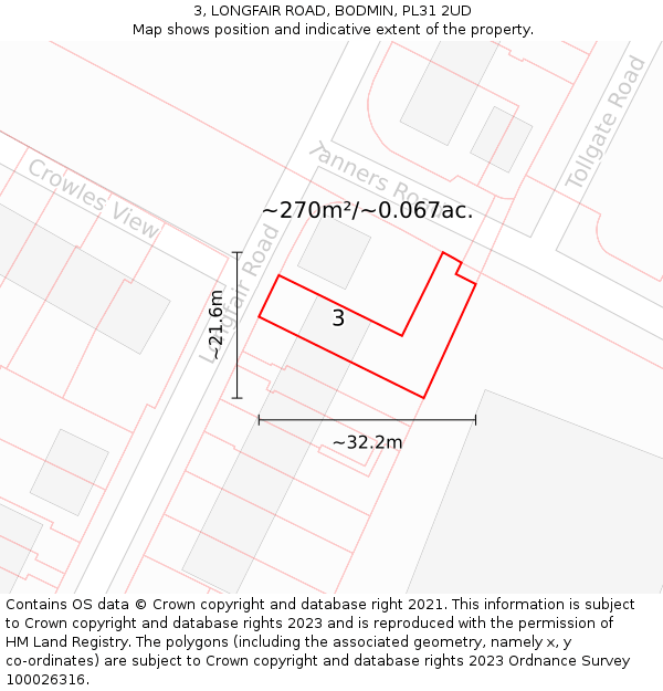 3, LONGFAIR ROAD, BODMIN, PL31 2UD: Plot and title map