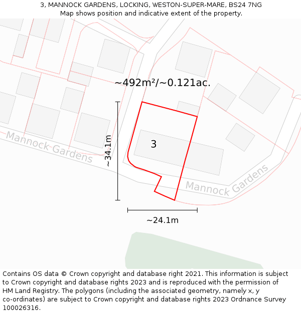 3, MANNOCK GARDENS, LOCKING, WESTON-SUPER-MARE, BS24 7NG: Plot and title map