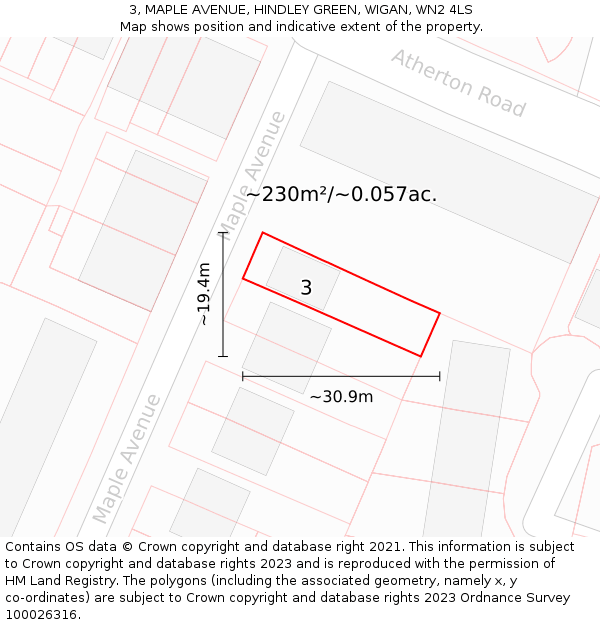 3, MAPLE AVENUE, HINDLEY GREEN, WIGAN, WN2 4LS: Plot and title map