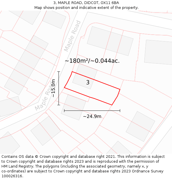 3, MAPLE ROAD, DIDCOT, OX11 6BA: Plot and title map