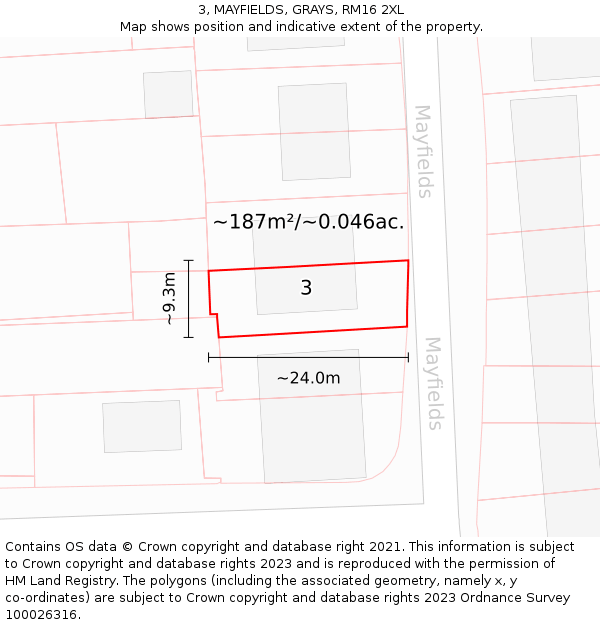 3, MAYFIELDS, GRAYS, RM16 2XL: Plot and title map