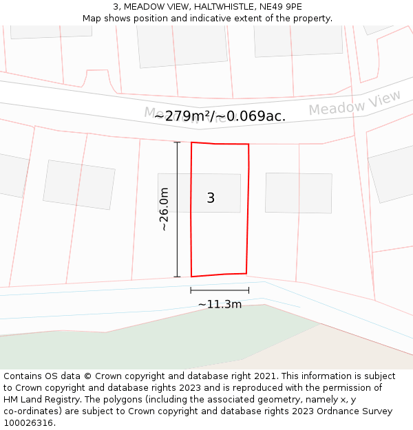 3, MEADOW VIEW, HALTWHISTLE, NE49 9PE: Plot and title map