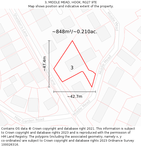 3, MIDDLE MEAD, HOOK, RG27 9TE: Plot and title map