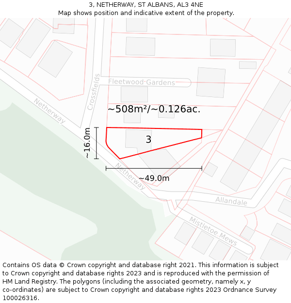 3, NETHERWAY, ST ALBANS, AL3 4NE: Plot and title map