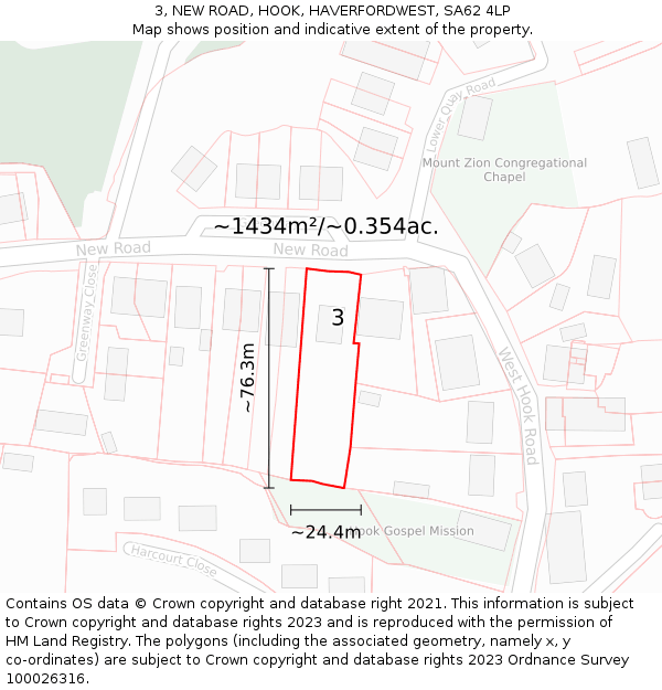 3, NEW ROAD, HOOK, HAVERFORDWEST, SA62 4LP: Plot and title map