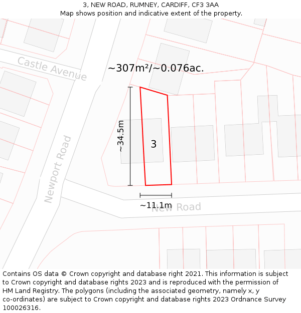 3, NEW ROAD, RUMNEY, CARDIFF, CF3 3AA: Plot and title map