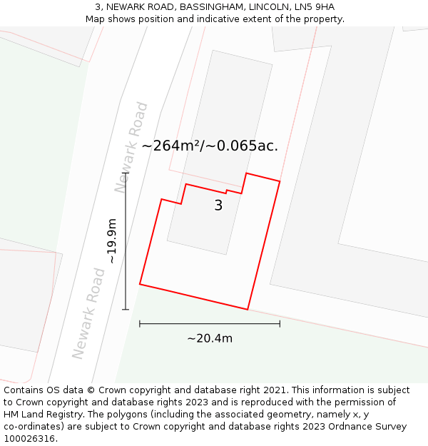 3, NEWARK ROAD, BASSINGHAM, LINCOLN, LN5 9HA: Plot and title map
