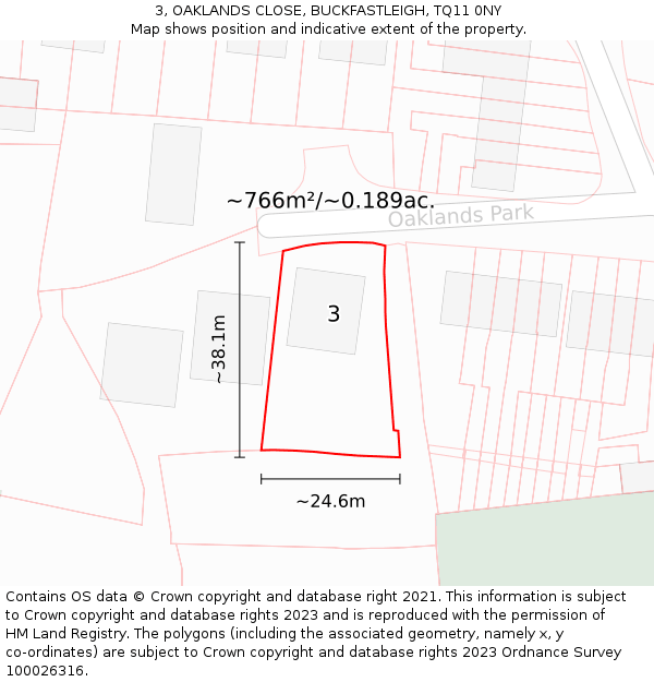 3, OAKLANDS CLOSE, BUCKFASTLEIGH, TQ11 0NY: Plot and title map