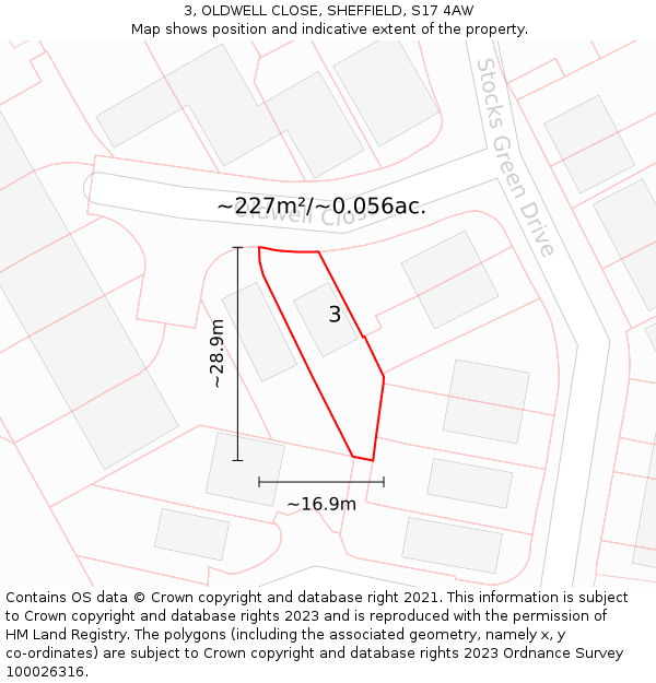 3, OLDWELL CLOSE, SHEFFIELD, S17 4AW: Plot and title map