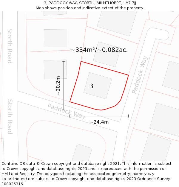3, PADDOCK WAY, STORTH, MILNTHORPE, LA7 7JJ: Plot and title map
