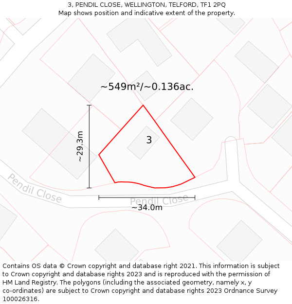 3, PENDIL CLOSE, WELLINGTON, TELFORD, TF1 2PQ: Plot and title map