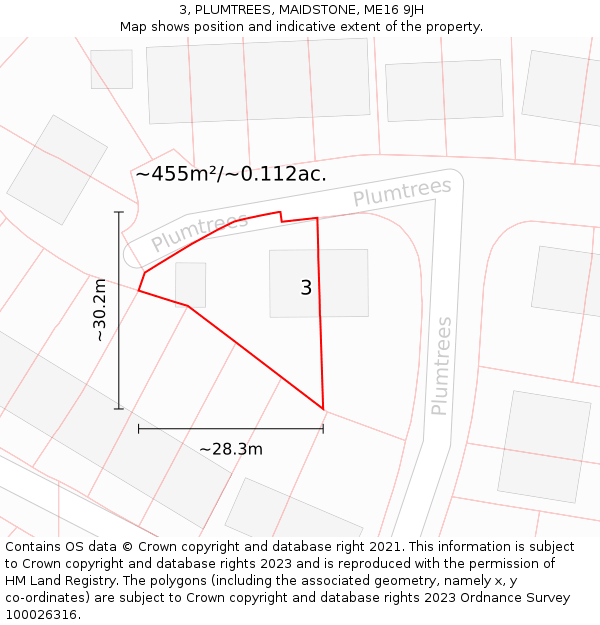 3, PLUMTREES, MAIDSTONE, ME16 9JH: Plot and title map