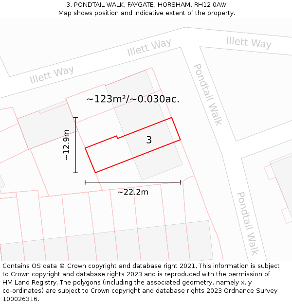 3, PONDTAIL WALK, FAYGATE, HORSHAM, RH12 0AW: Plot and title map