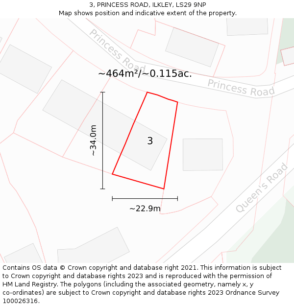 3, PRINCESS ROAD, ILKLEY, LS29 9NP: Plot and title map