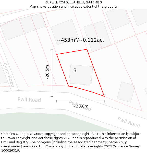 3, PWLL ROAD, LLANELLI, SA15 4BG: Plot and title map