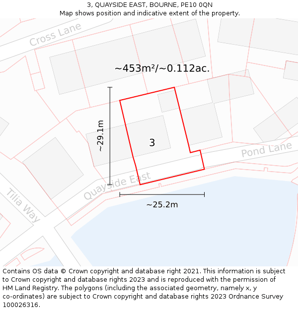 3, QUAYSIDE EAST, BOURNE, PE10 0QN: Plot and title map