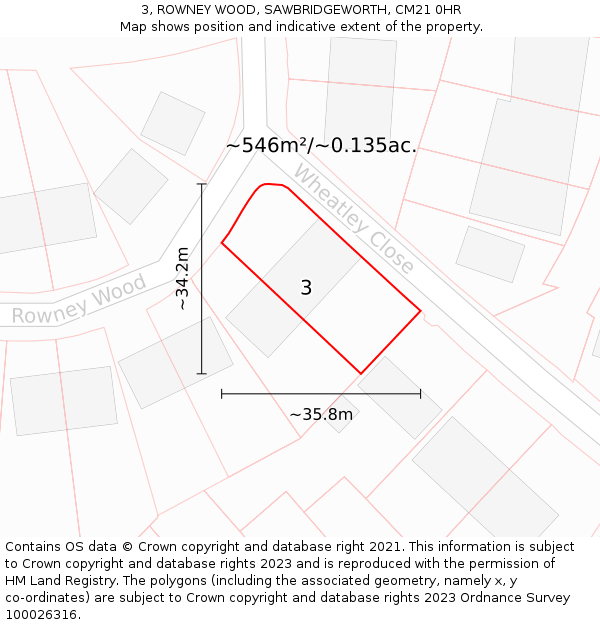 3, ROWNEY WOOD, SAWBRIDGEWORTH, CM21 0HR: Plot and title map