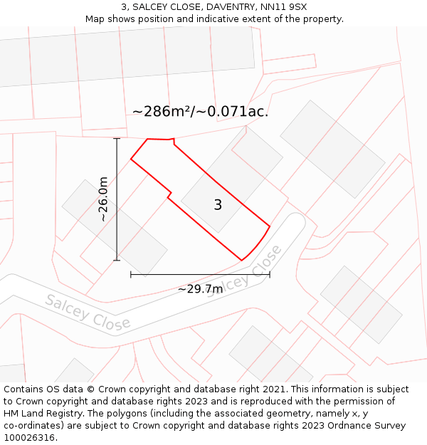 3, SALCEY CLOSE, DAVENTRY, NN11 9SX: Plot and title map