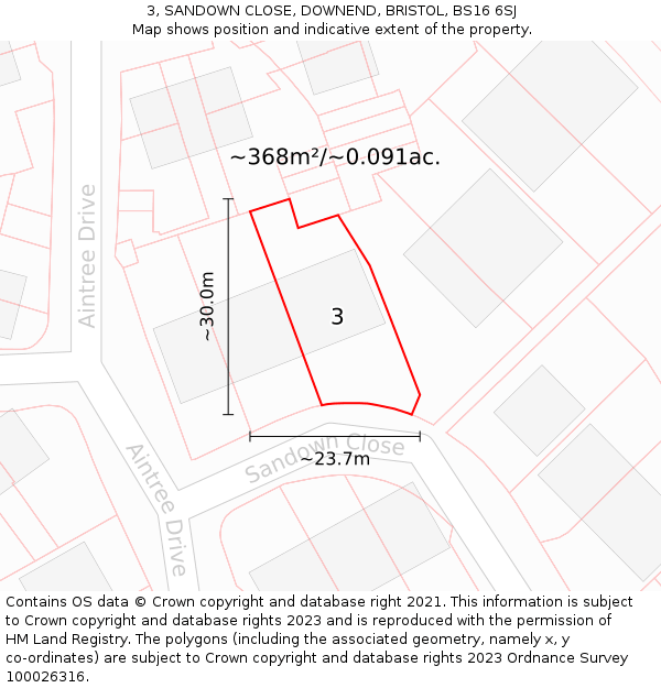 3, SANDOWN CLOSE, DOWNEND, BRISTOL, BS16 6SJ: Plot and title map
