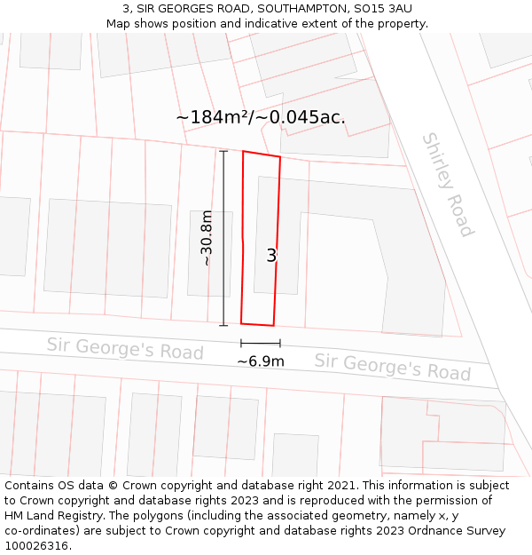 3, SIR GEORGES ROAD, SOUTHAMPTON, SO15 3AU: Plot and title map