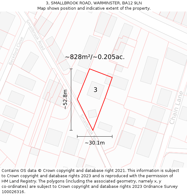 3, SMALLBROOK ROAD, WARMINSTER, BA12 9LN: Plot and title map