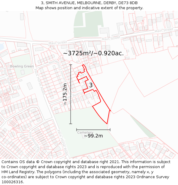 3, SMITH AVENUE, MELBOURNE, DERBY, DE73 8DB: Plot and title map