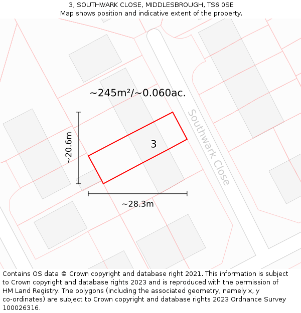 3, SOUTHWARK CLOSE, MIDDLESBROUGH, TS6 0SE: Plot and title map