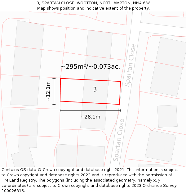 3, SPARTAN CLOSE, WOOTTON, NORTHAMPTON, NN4 6JW: Plot and title map