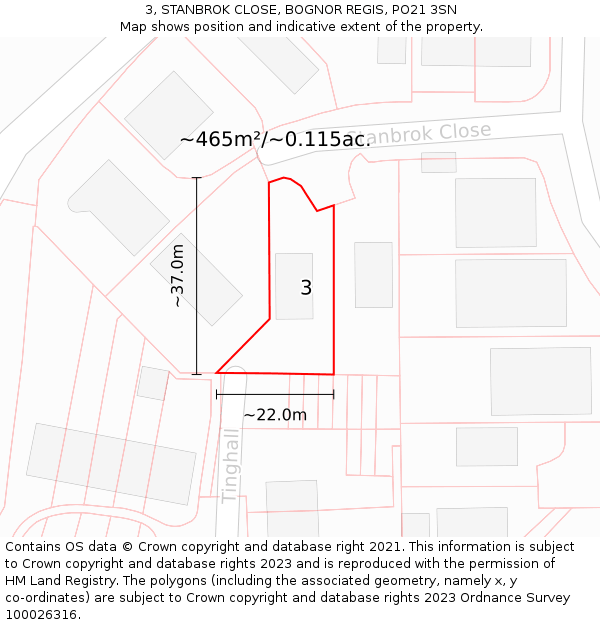 3, STANBROK CLOSE, BOGNOR REGIS, PO21 3SN: Plot and title map