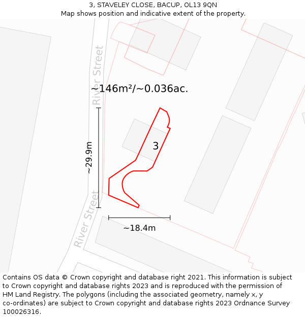 3, STAVELEY CLOSE, BACUP, OL13 9QN: Plot and title map