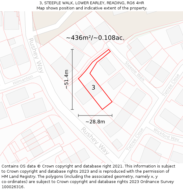 3, STEEPLE WALK, LOWER EARLEY, READING, RG6 4HR: Plot and title map