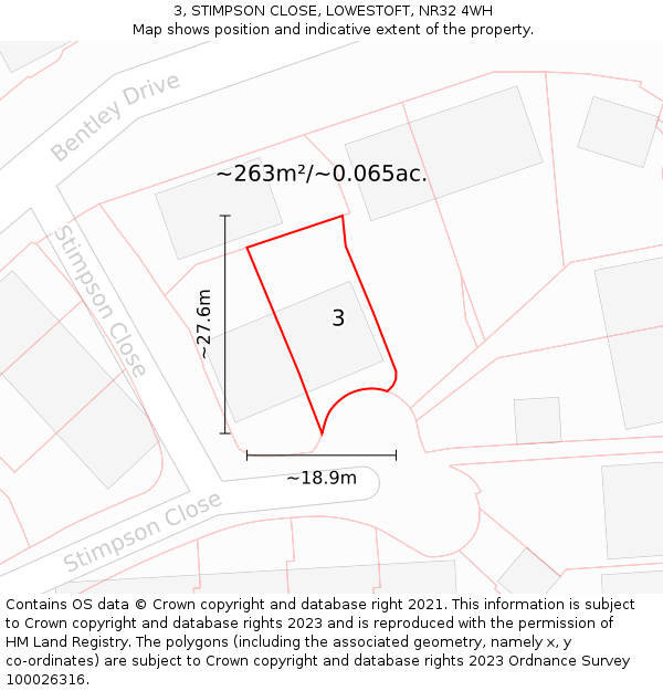 3, STIMPSON CLOSE, LOWESTOFT, NR32 4WH: Plot and title map