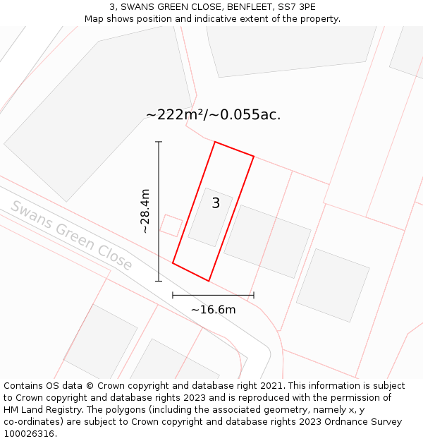 3, SWANS GREEN CLOSE, BENFLEET, SS7 3PE: Plot and title map