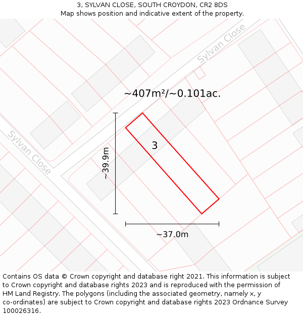 3, SYLVAN CLOSE, SOUTH CROYDON, CR2 8DS: Plot and title map