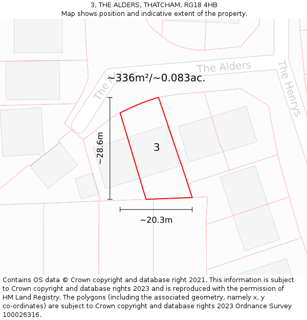 3, THE ALDERS, THATCHAM, RG18 4HB: Plot and title map