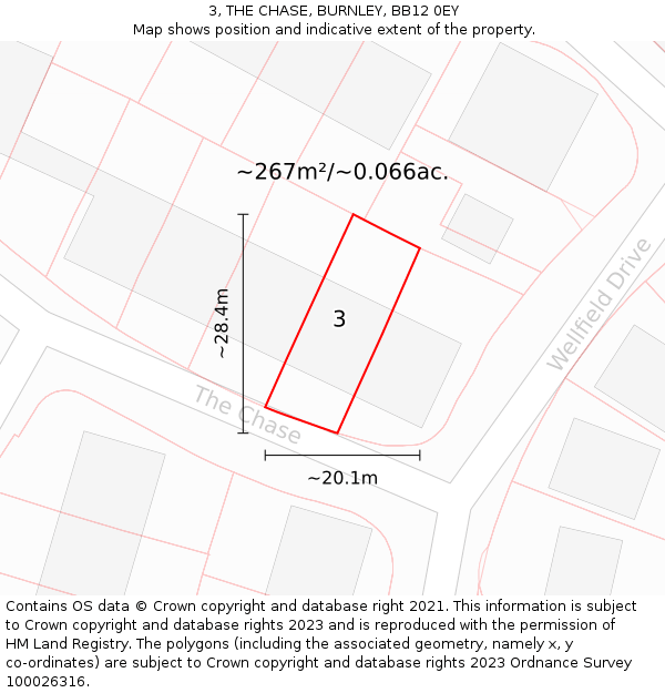 3, THE CHASE, BURNLEY, BB12 0EY: Plot and title map