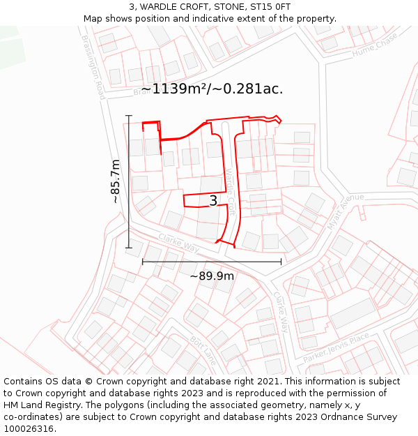 3, WARDLE CROFT, STONE, ST15 0FT: Plot and title map