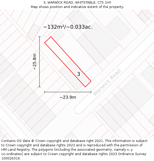 3, WARWICK ROAD, WHITSTABLE, CT5 1HY: Plot and title map