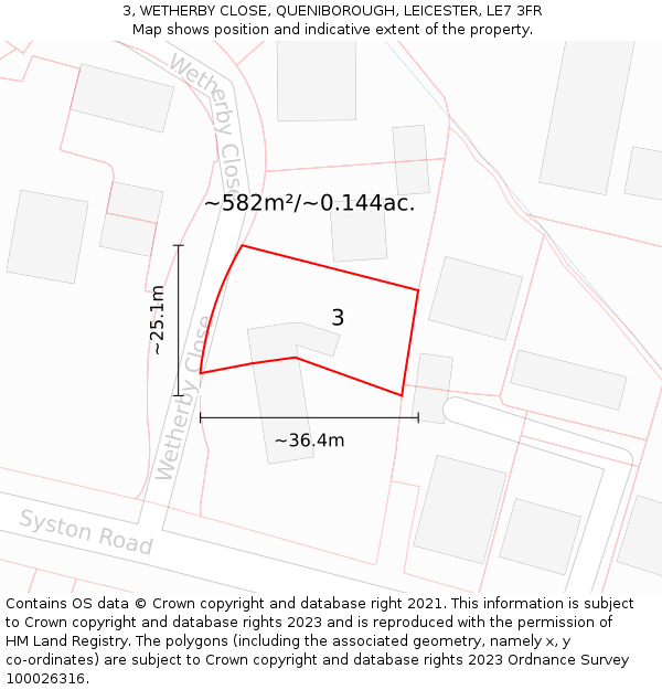 3, WETHERBY CLOSE, QUENIBOROUGH, LEICESTER, LE7 3FR: Plot and title map