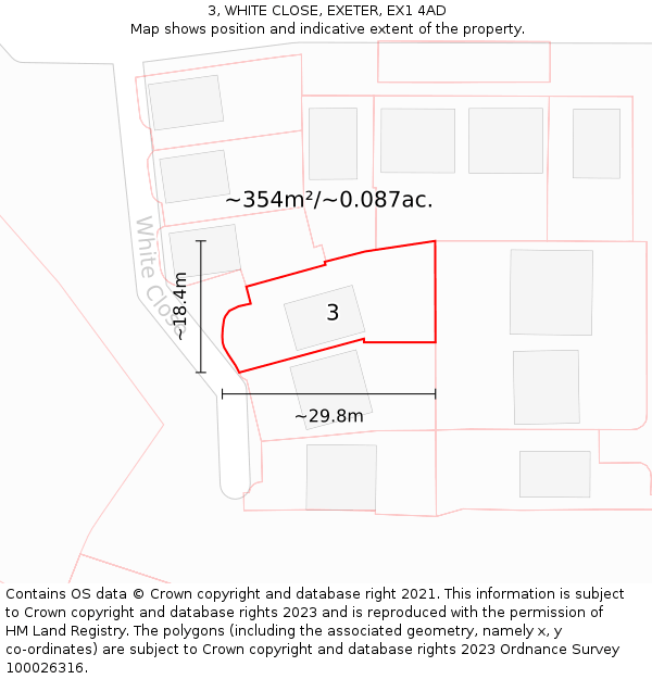 3, WHITE CLOSE, EXETER, EX1 4AD: Plot and title map