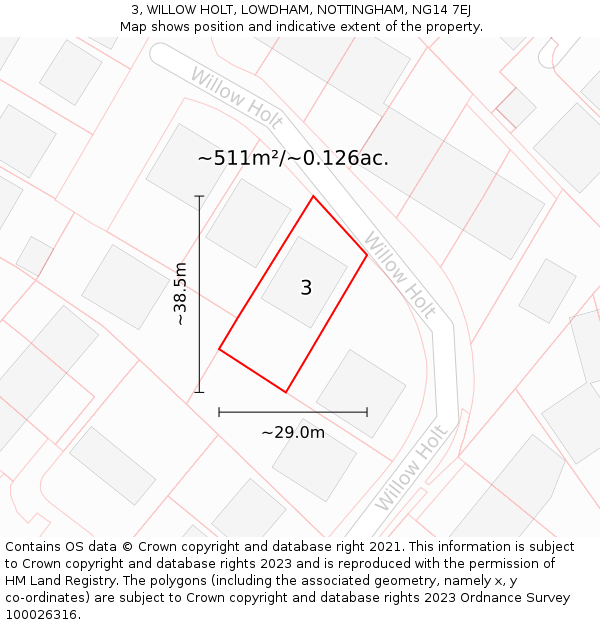 3, WILLOW HOLT, LOWDHAM, NOTTINGHAM, NG14 7EJ: Plot and title map