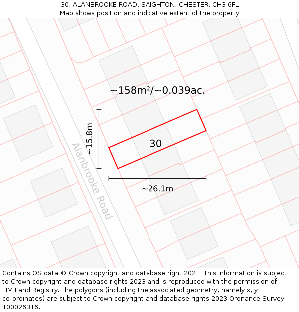 30, ALANBROOKE ROAD, SAIGHTON, CHESTER, CH3 6FL: Plot and title map